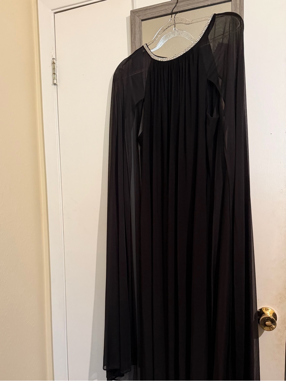 Black Sheer Cape Dress with Embellished Neck